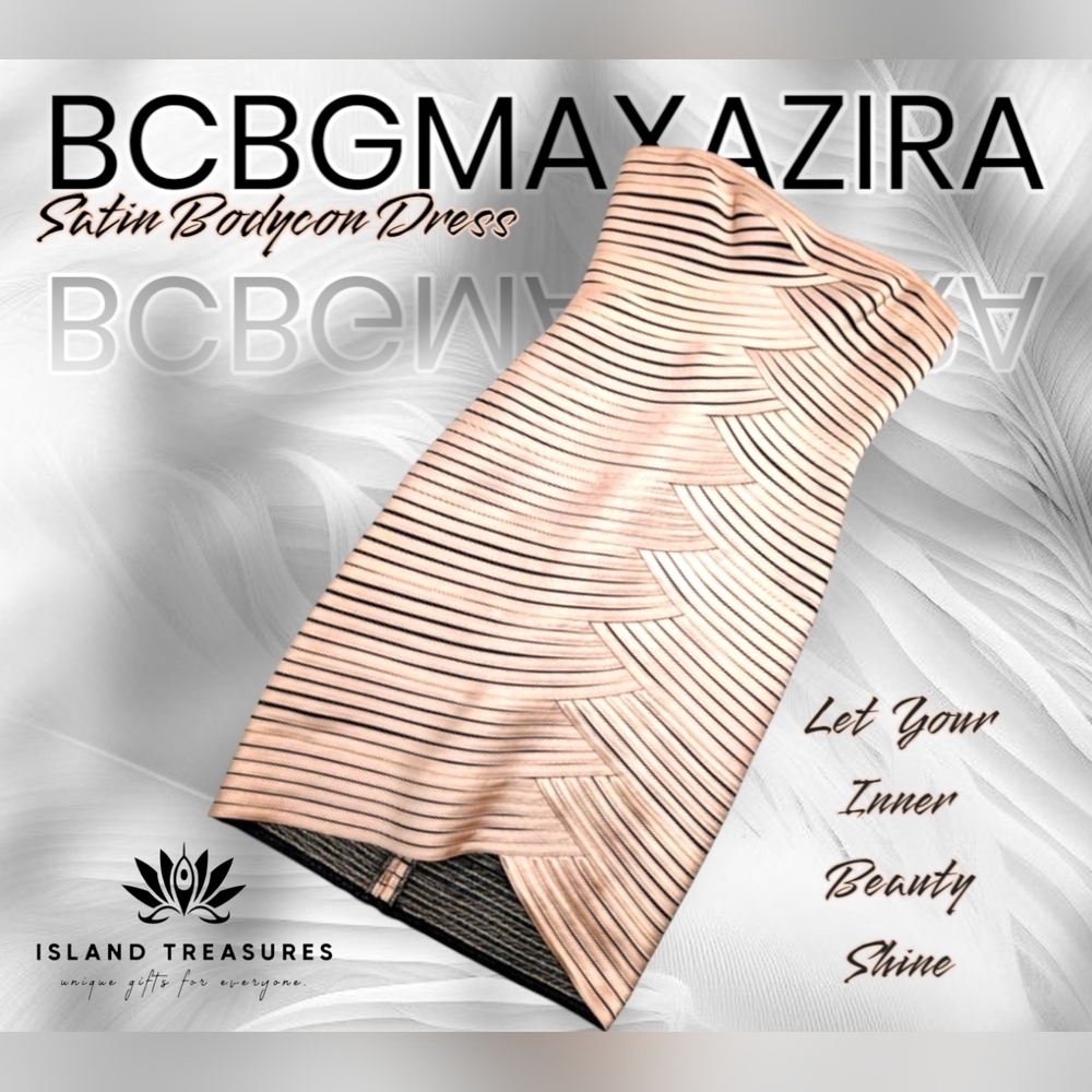 Bcbgmaxazria Beverly Champagne Satin Strapless Bodycon Dress | Size 4